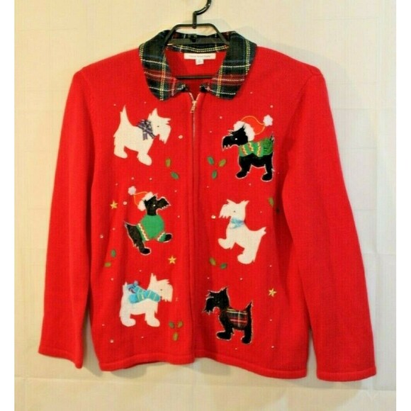 Mercer Street Studio Womens Scottie Dog Red Christmas Sweater Cardigan Size XL - Picture 1 of 5